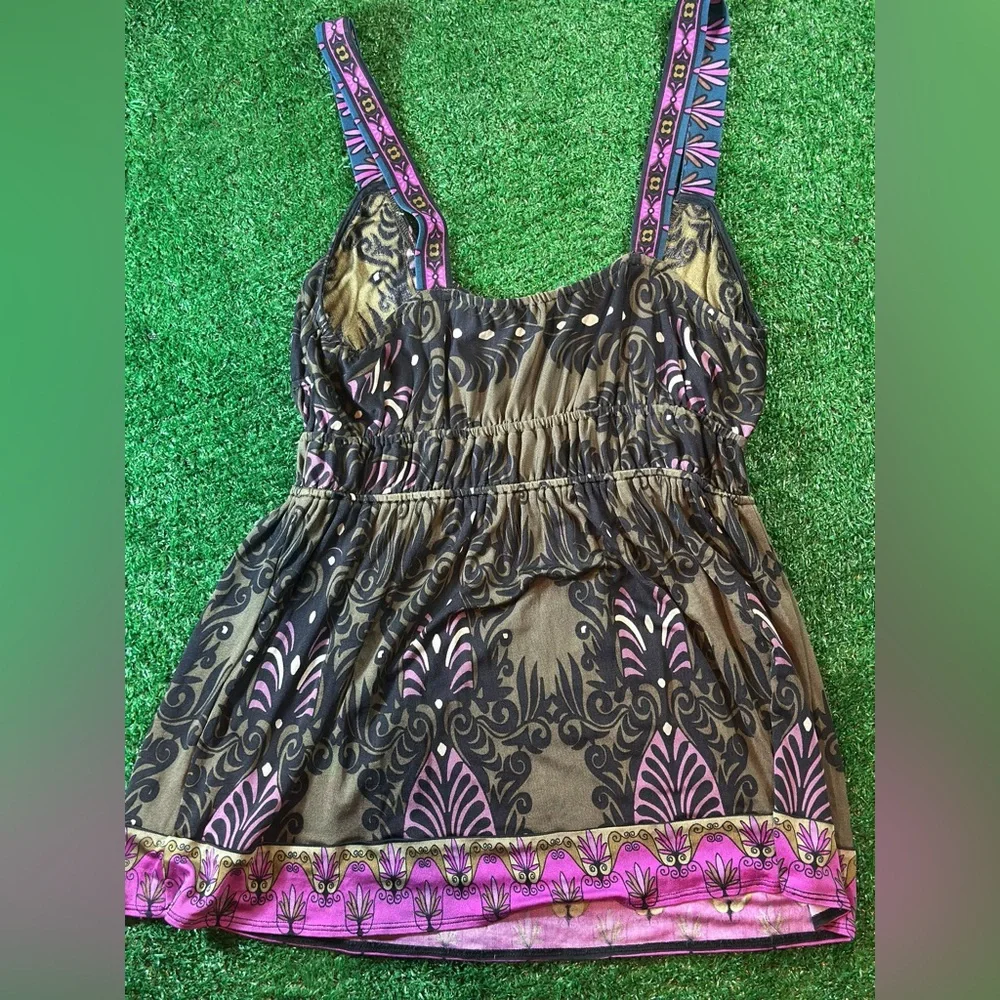 Hale Bob Chic Y2K Black, Army Greenish Brown and Purple Sleeveless Top - Picture 6 of 7